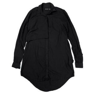 OBEY Asymmetrical Button Front Long Sleeve Mini Shirt Dress in Black Womens XS